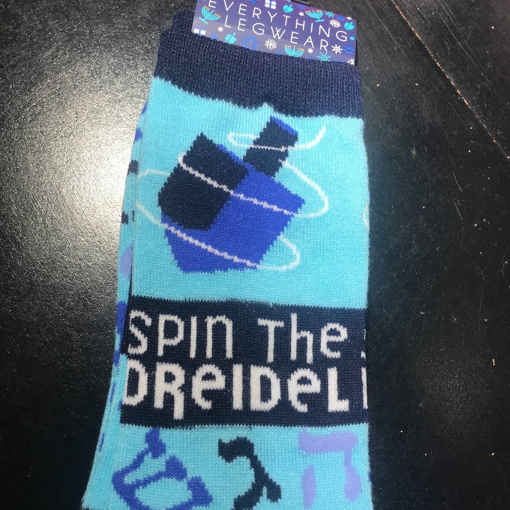 Socks "Spin the Dreidl" Jewish theme. size: 8-10